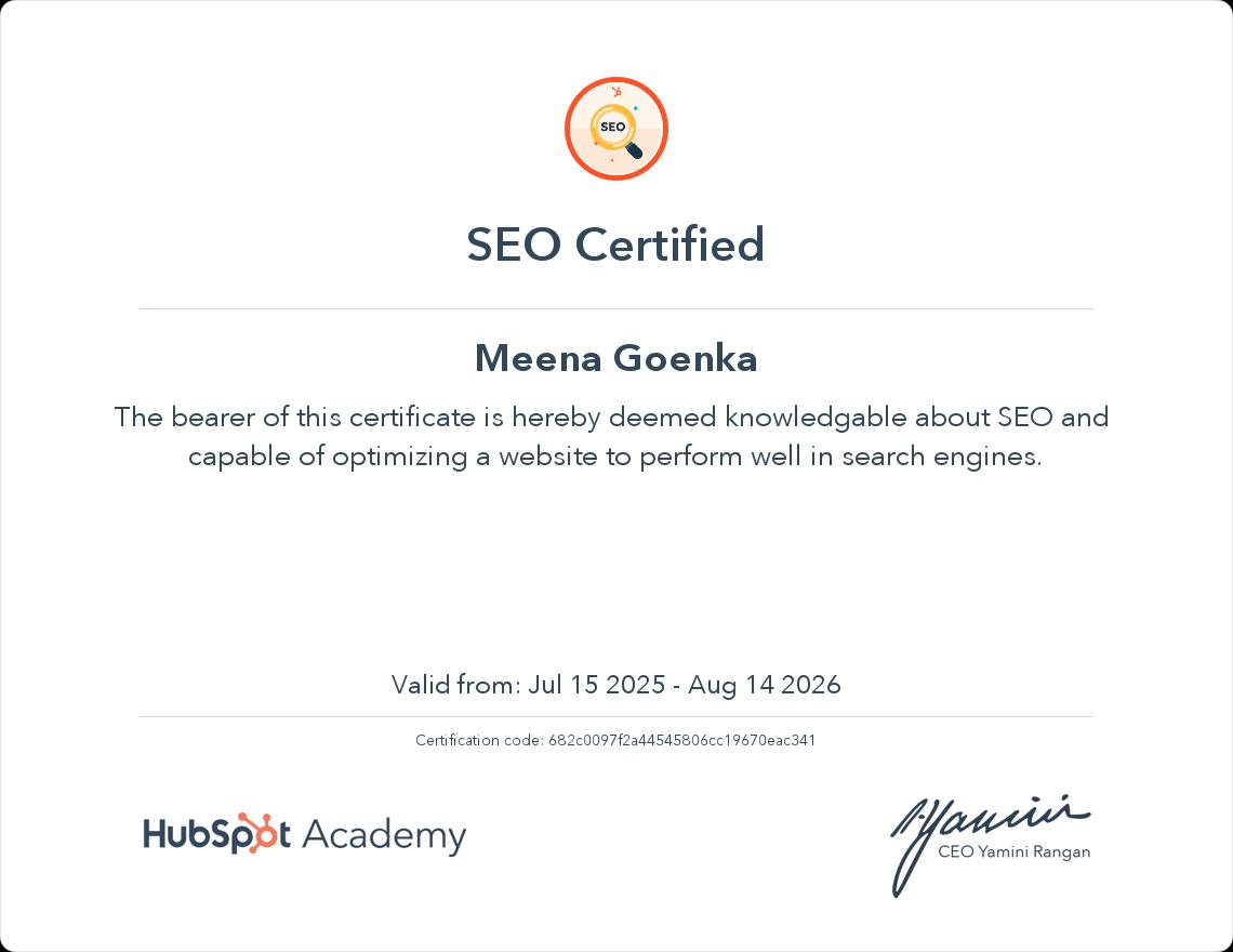 Search Engine Optimisation Certificate